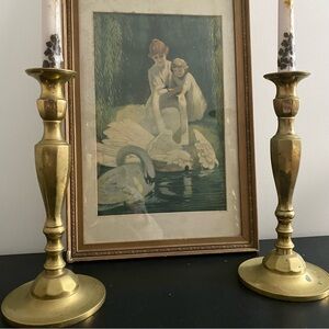 Set of 2 Vintage Brass Candlestick Holders MCM Whimsigoth Aesthetic